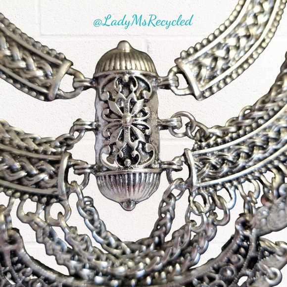 Chunky Silver-tone Statement Coin Necklace & Earrings Boho Belly Dance NEW! - Picture 6 of 10